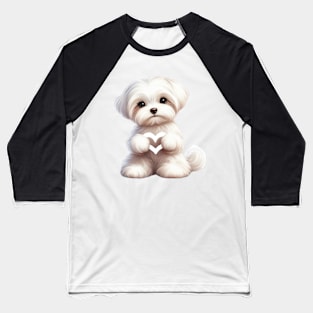 Valentine Maltese Dog Giving Heart Hand Sign Baseball T-Shirt